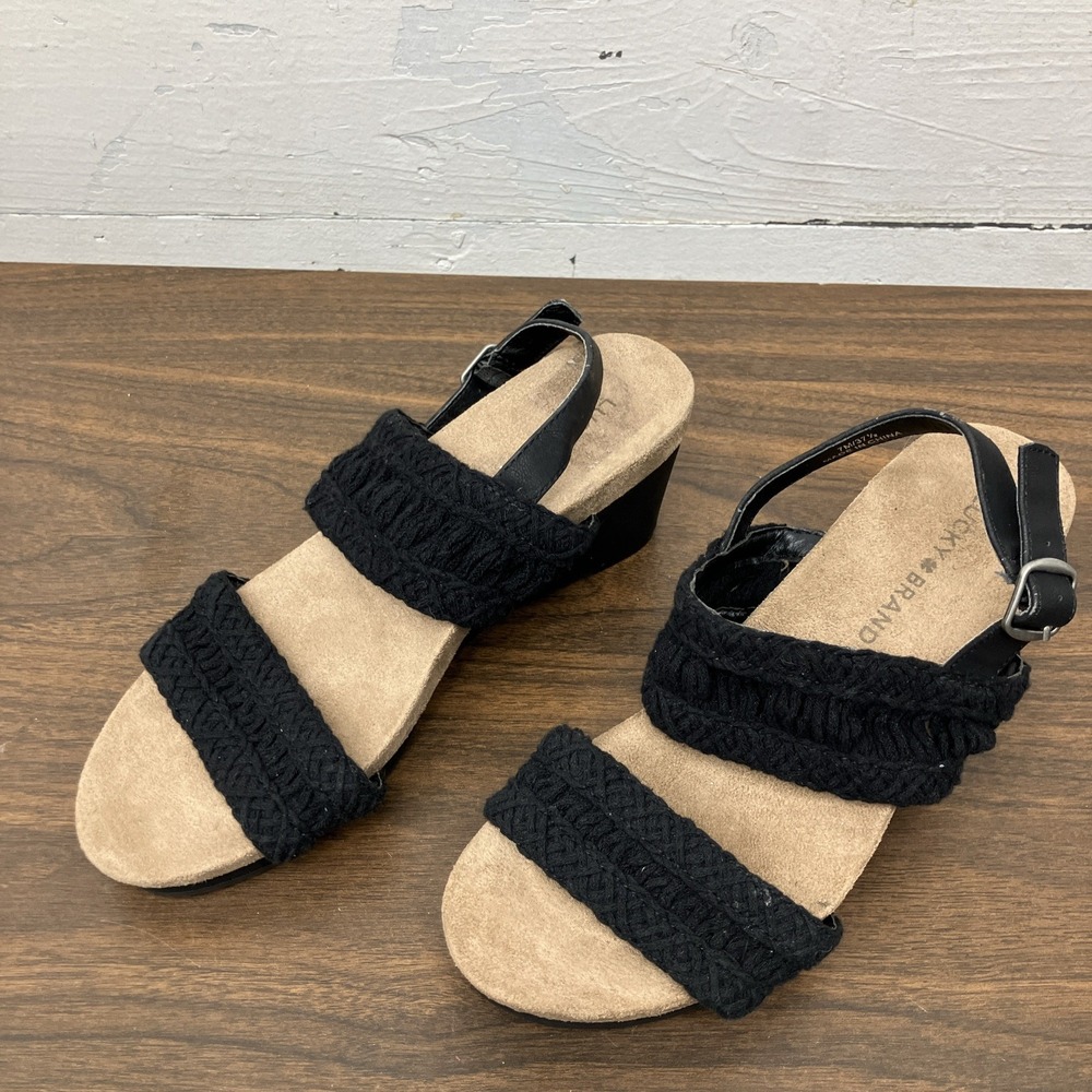 Lucky Brand Kemmer crochet wedge sandals shoes 7